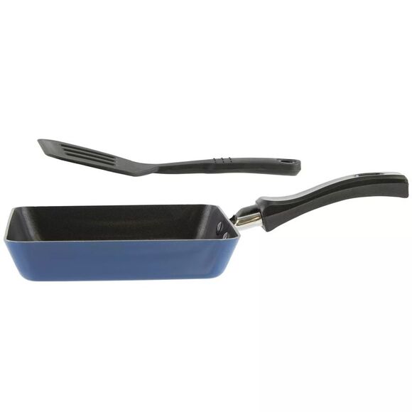 Gold Coast 6" Square Non-Stick Mini Blue Frying Pan with Bonus 8" Spatula - Picture 1 of 7
